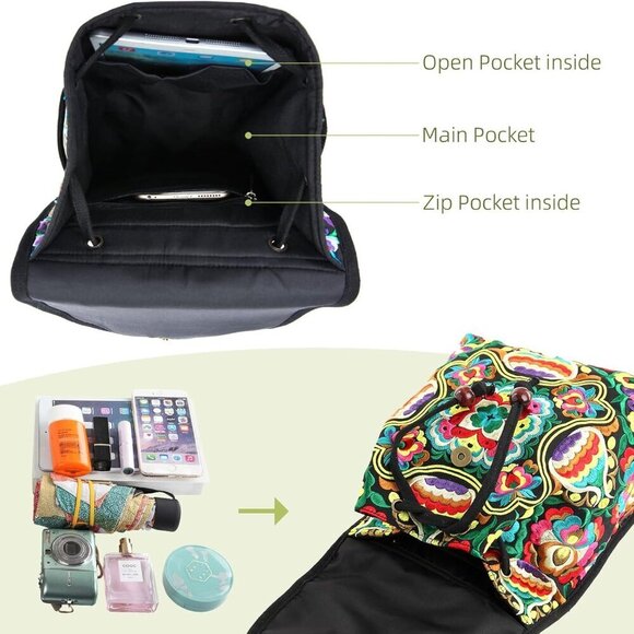 Embroidered Women Backpack Ethnic Travel Bag Shoulder Purse Small Capacity main image 4